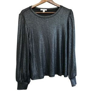 John Paul Richard Women's Top‎ Long Sleeve Metallic Ribbed Knit Blouse